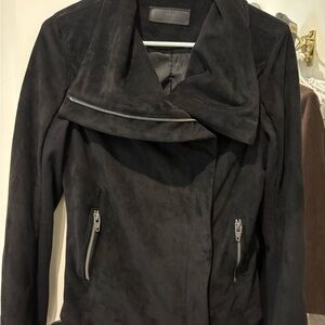 Black Faux Leather Jacket with Zipper Details
